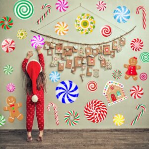 Christmas Decorations - Christmas Wall Stickers Christmas Floor Decals Peppermint Candy Cane Gingerbread Man Stickers Decor 59 PCS Xmas Candy Stickers for Candy Land Decorations 8 Sheets