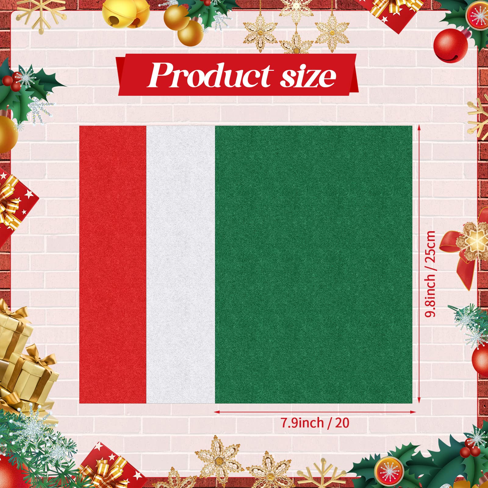 30 Pieces Christmas Felt Fabric Sheets Soft Thick Square Felt Craft Sheets or DIY Crafts Patchwork Sewing Art Christmas Decoration Red Green White 8 x 10 Inch