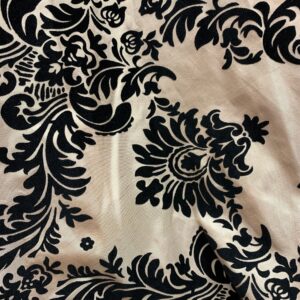 amanda champagne taffeta with black velvet flocked damask fabric by the yard - 10078