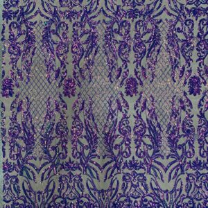 Phoebe Iridescent Purple Sequins on Nude Mesh Lace Fabric by The Yard - 10062