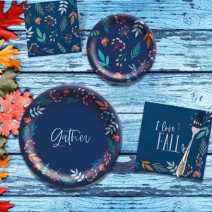 Navy Blue Fall Plates and Napkins Party Supplies - Disposable Blue Paper Dinnerware for 40 Guests for Birthday, Thanksgiving, Wedding, Bridal Shower Party Decorations