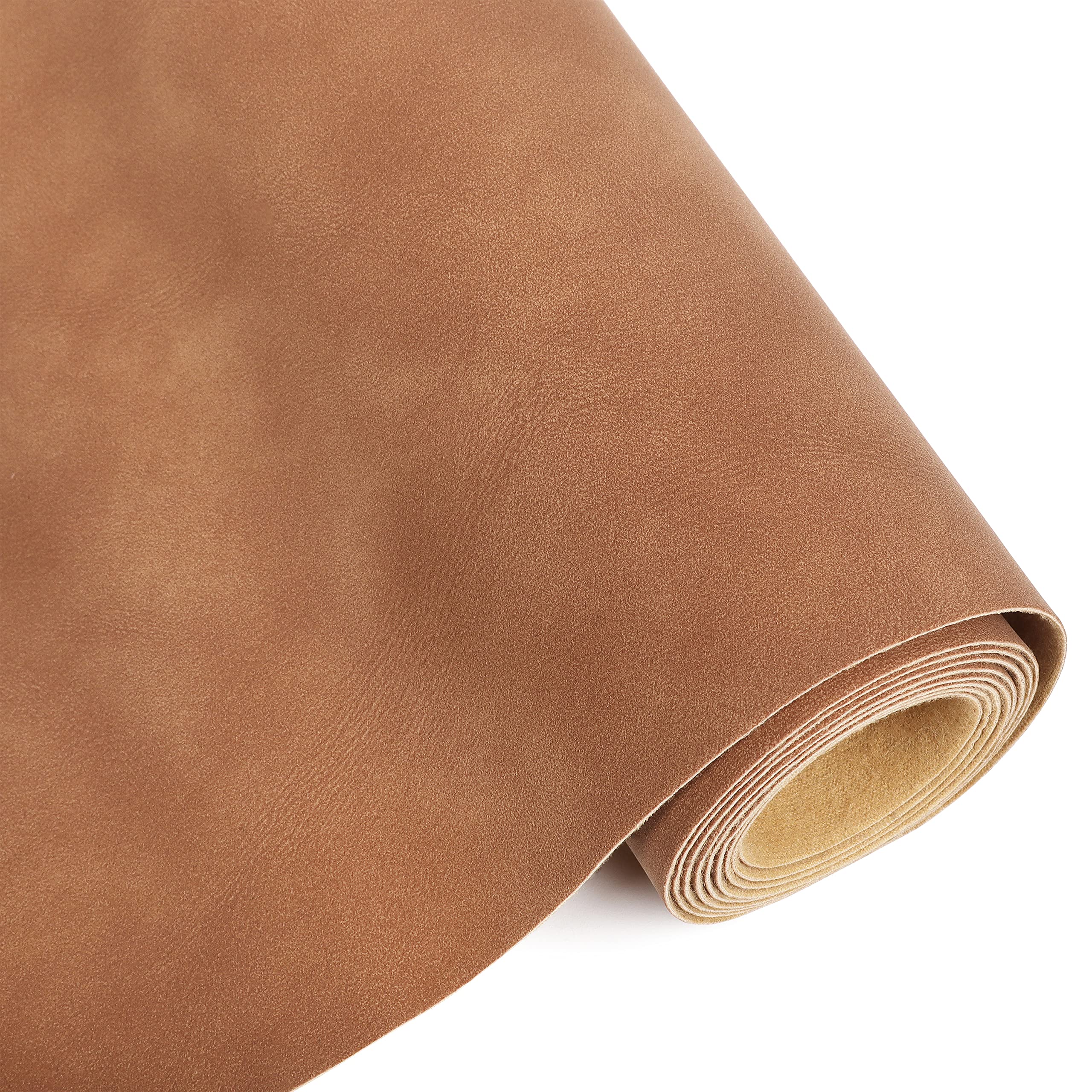 Funcolor Frosted Faux Leather Roll: 12x52 Inch Brown Soft Faux Suede Fabric Synthetic Solid Leatherette Sheet for Sewing Crafts Making Earring Bows