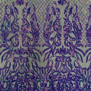 Phoebe Iridescent Purple Sequins on Nude Mesh Lace Fabric by The Yard - 10062