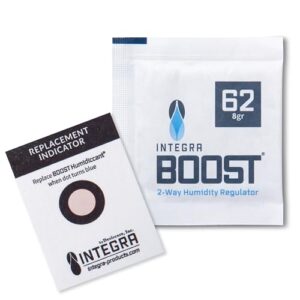 Integra Boost 62% RH Level - 8 Gram Size - Two-Way Humidity Control Pack - Includes Replacement Indicator Cards - Food Storage & Herbs Moisture Balancer for Up to 1oz (Pack of 6)