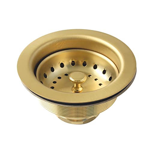 Kingston Brass K121BBB Fresno 3-1/2 Inch Stainless Steel Kitchen Sink Basket Strainer, Brushed Brass