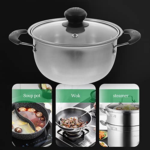 Tofficu Nonstick Stock Pots Kitchen Stockpot Stainless Steel Soup Pot Cooking Pot with Handle and Lid Milk Warmer Pot Pasta Pot Sauce Pan for Home Restaurant 16cm Hot Pot Stainless Steel