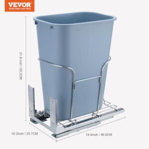 VEVOR Pull Out Trash Can, 37 Quart Recycling Bin with Silent Slide, 110 lbs Load Capacity Heavy Duty Garbage Under Mount Kitchen Waste Container for Kitchen Cabinet, Sink