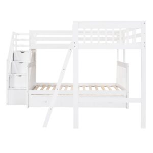 CITYLIGHT Twin Over Full L-Shaped Triple Bunk Bed for Kids, Wooden Corner Bunk Bed with 3 Storage Drawers Attached a Twin Loft Bed,Bunk Beds with Stairs and Ladder for Boys Girls Teens,Espresso