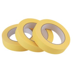 lichamp 3-pack automotive refinish masking tape yellow 25mm x 55m, cars vehicles auto body paint tape, automotive painters tape bulk set 1 inch x 55 yards x 3 rolls