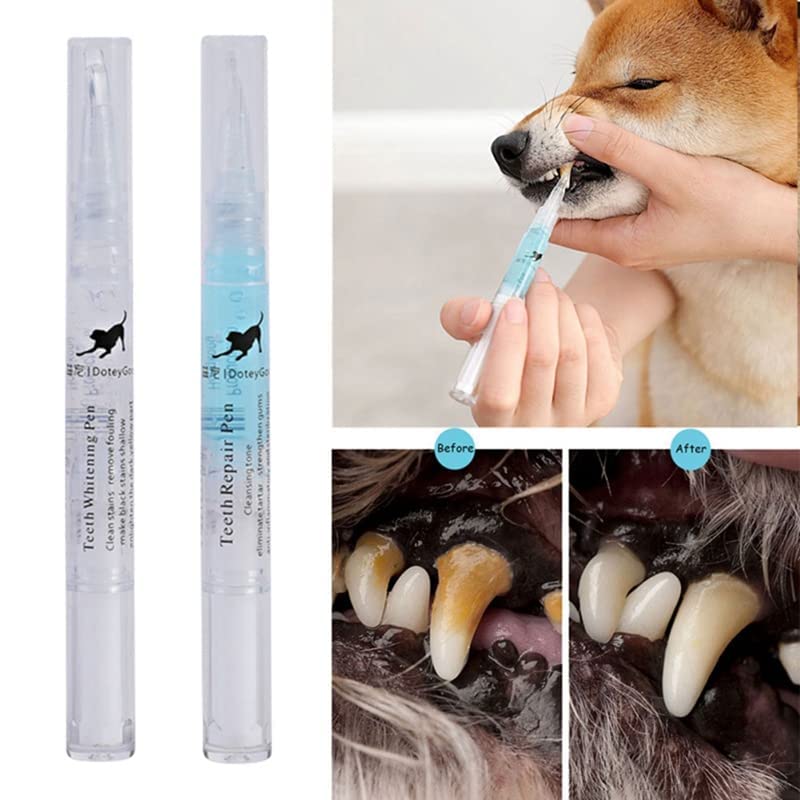 Emcgicc Natural Plant Substance - Pet Teeth Repairing Kit, Pet Dog/Cat Teeth Cleaning Pen for Dental Care, Dog Cat Tooth Scaler Pet Teeth Whitening Pen Tool, Pet Dog/Cat Beauty Toothbrush (1set)