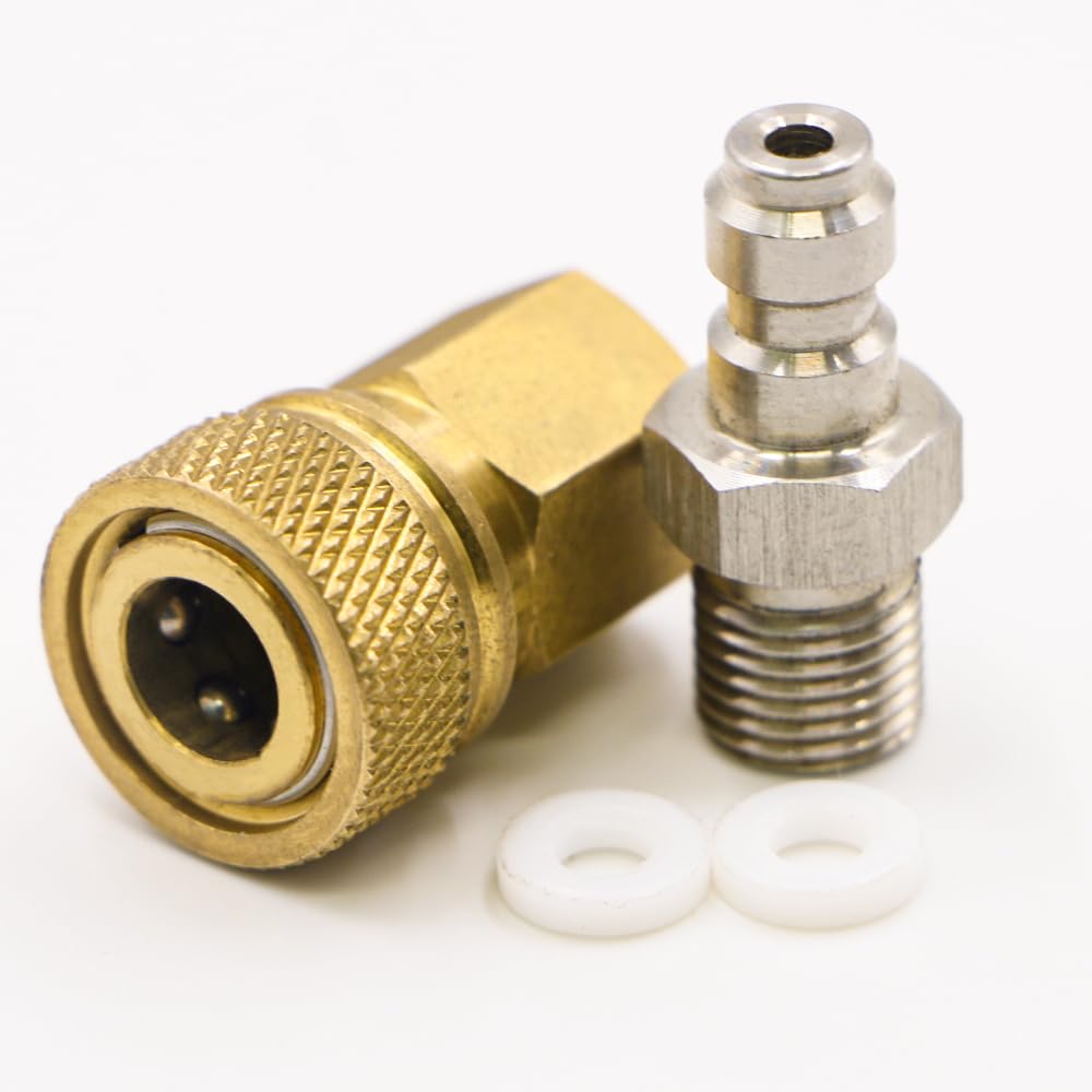 Universal 1/8 NPT female connector and 8mm quick disconnect plug adapter for PCP paintball charging accessories with air compressor sealing O-ring.