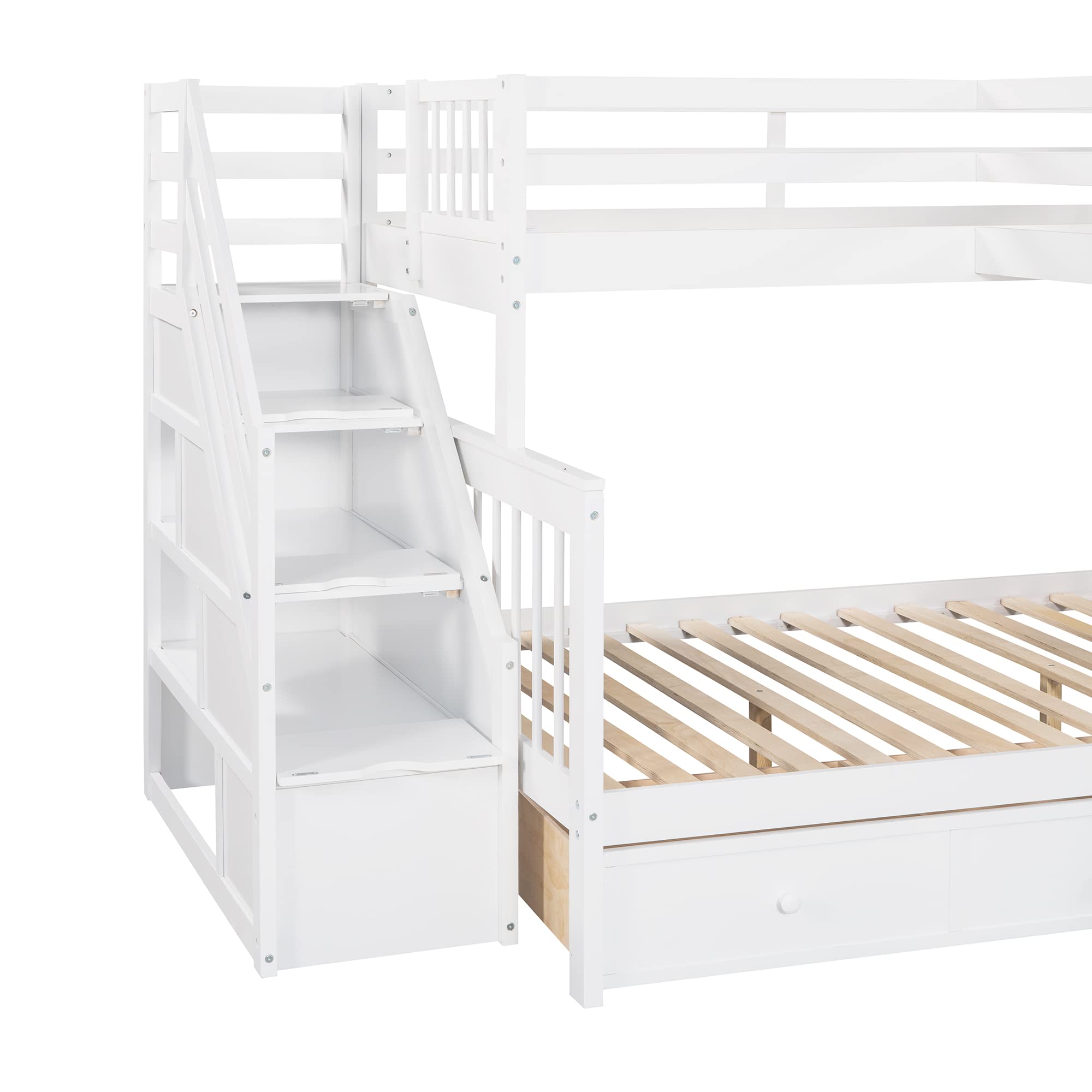 CITYLIGHT Twin Over Full L-Shaped Triple Bunk Bed for Kids, Wooden Corner Bunk Bed with 3 Storage Drawers Attached a Twin Loft Bed,Bunk Beds with Stairs and Ladder for Boys Girls Teens,Espresso