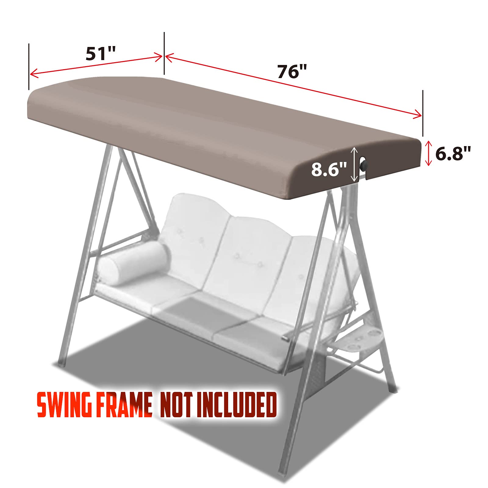 YardGrow 76''x51'' Patio Swing Canopy Replacement Cover Swing Replacement Canopy Top Cover Garden Outdoor Patio, Canopy ONLY (Taupe)