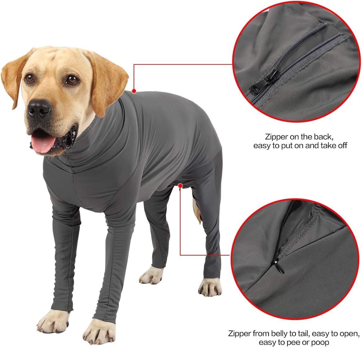 Dog Long Sleeve Onesies for Surgery Recovery Full Body Suit for Shedding, Dog Pjs for Large Dogs Lightweight (XL, Dark Grey)