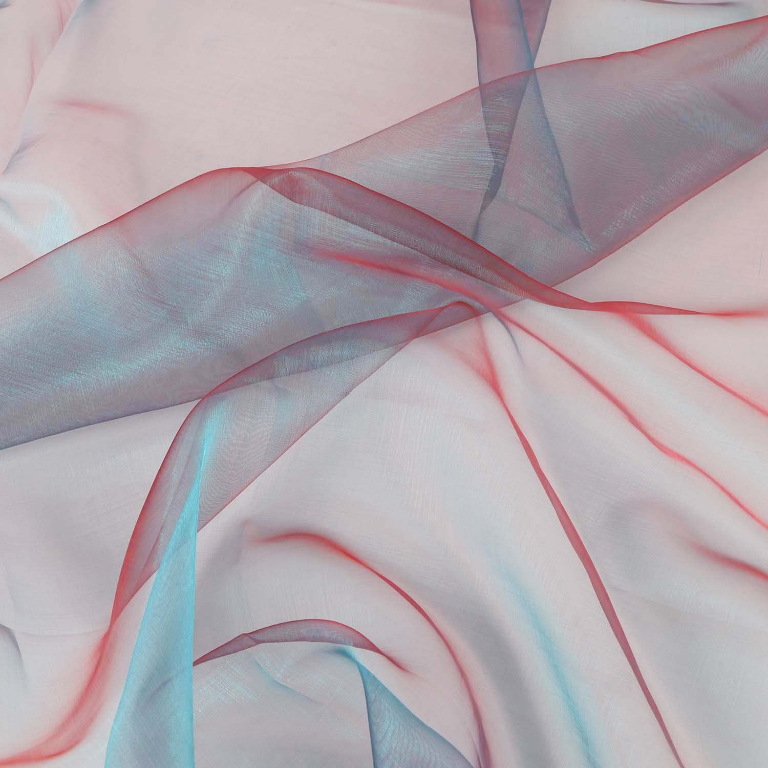 Lightweight 2 Tone Voile Fabric Sheer Organza Iridescent Turquoise with Red - 58 Inch by 5 Yards