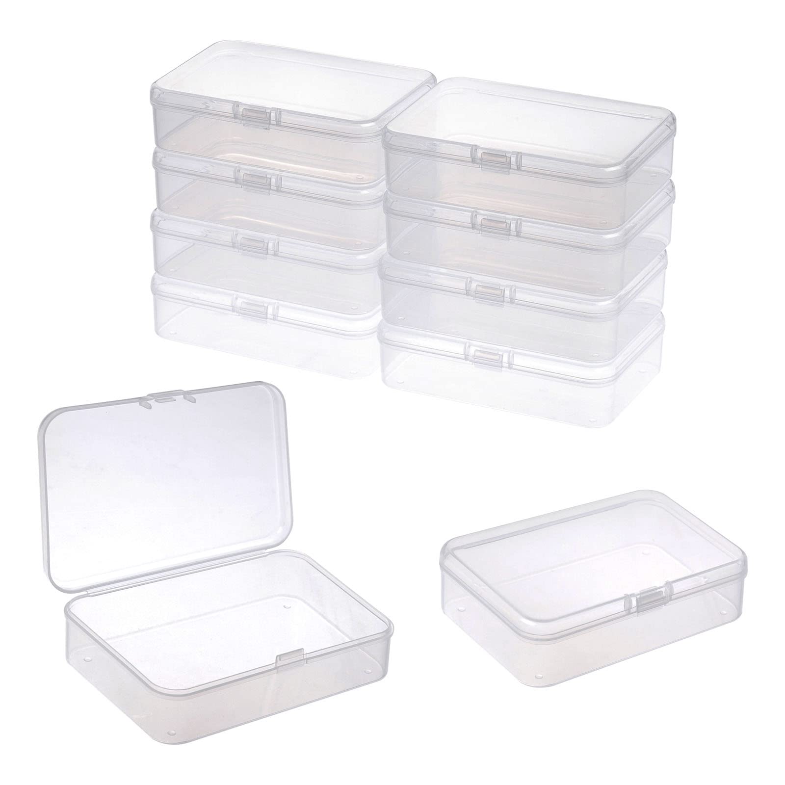 MULIANBOX Small Plastic Box with Lid 10 Pack 3.54x2.36x0.8 inch Clear Small Bead Containers Craft Storage Boxes for Beads, Jewelry Making, Sewing Findings, Clips, Pins