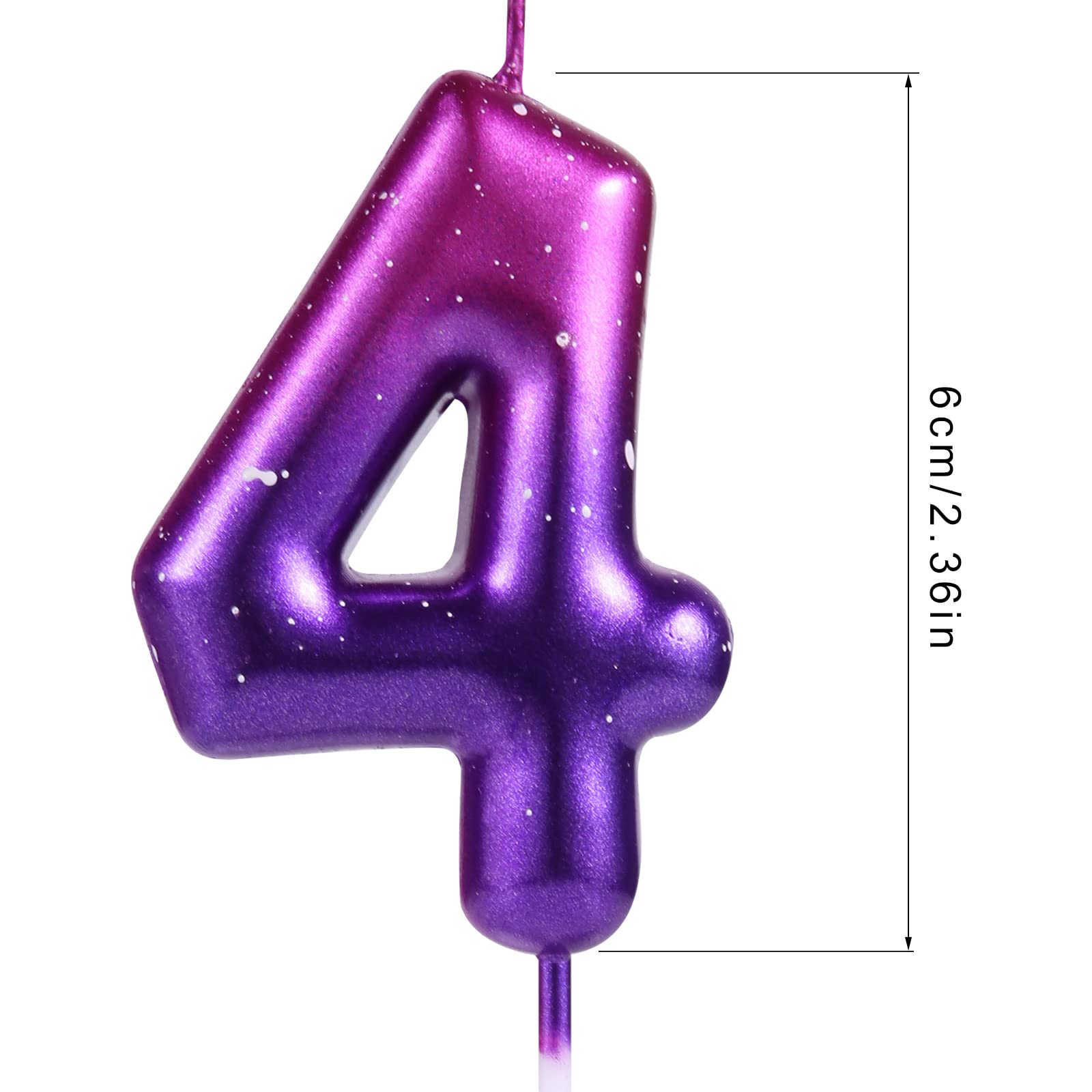 LUTER 2.36 Inches Purple and Blue Number Candle, Numeral Birthday Candles Galaxy Gradient Candles Wax Cake Toppers Decorations for Mermaid Themed Party Birthday Wedding Anniversary (4)