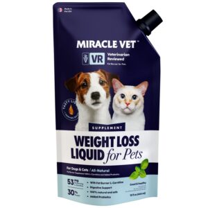 miracle vet pet healthy weight management dog food & cat food topper for pet weight loss | fat burner supplement for low fat dog food, weight control dog food, diet dog food for weight loss | 15 oz