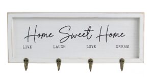 windy hill collection 15" x 8" x 2" home sweet home white 4 hooks holder rack wall mounted sign 107140