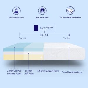 10 Inch Queen Mattress Memory Foam Mattress, Fiberglass Free Queen Size Mattress, Pressure Relief, Medium Firm Feel, Mattress in a Box, Queen mattresses for Bed Frame, Bunk Bed, Trundle, Daybed