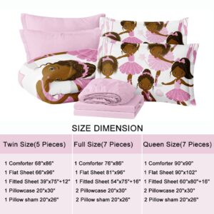 SIRDO Black Girl Magic Comforter Set Twin Size Pink Princess Bedding Sets Ballet Girls Bedroom Set Afro Black Melanin Bed Set with Sheets