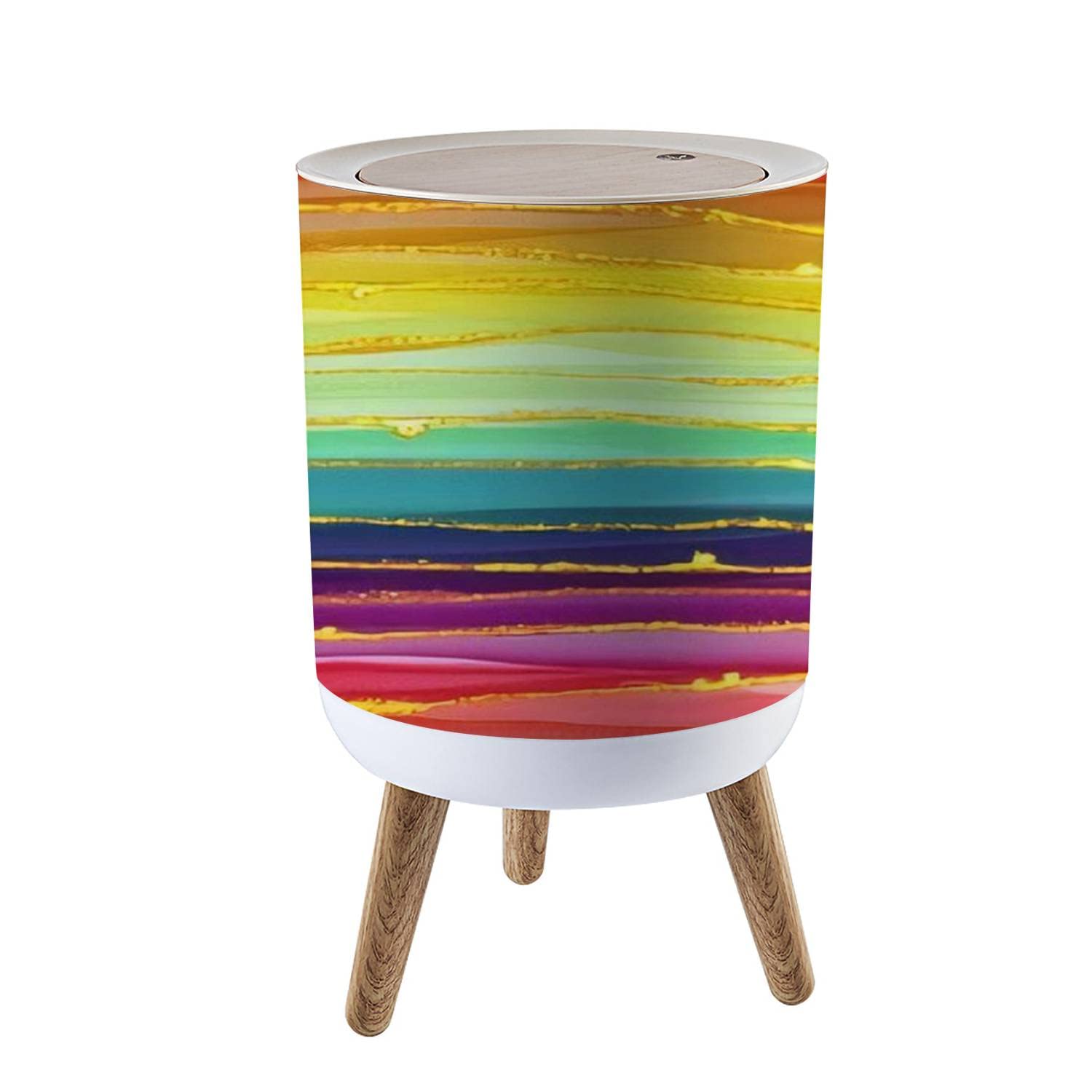 LGCZNWDFHTZ Small Trash Can with Lid for Bathroom Kitchen Office Diaper Rainbow line Abstract Luxury Composition Inkscapes Watercolour Bedroom Garbage Trash Bin Dog Proof Waste Basket Cute Decorative