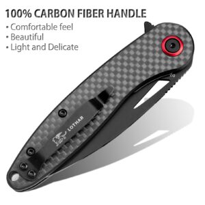 LOTHAR Seagull EDC Pocket Knife, Carbon Fiber Handle and 3" D2 Knife Blade, Ultra Light 2.2oz, Slim Pocket Knife, Small Folding Utility Knife Mini Box Cutter for Men Women, Flipper Knife with Pocket Clip