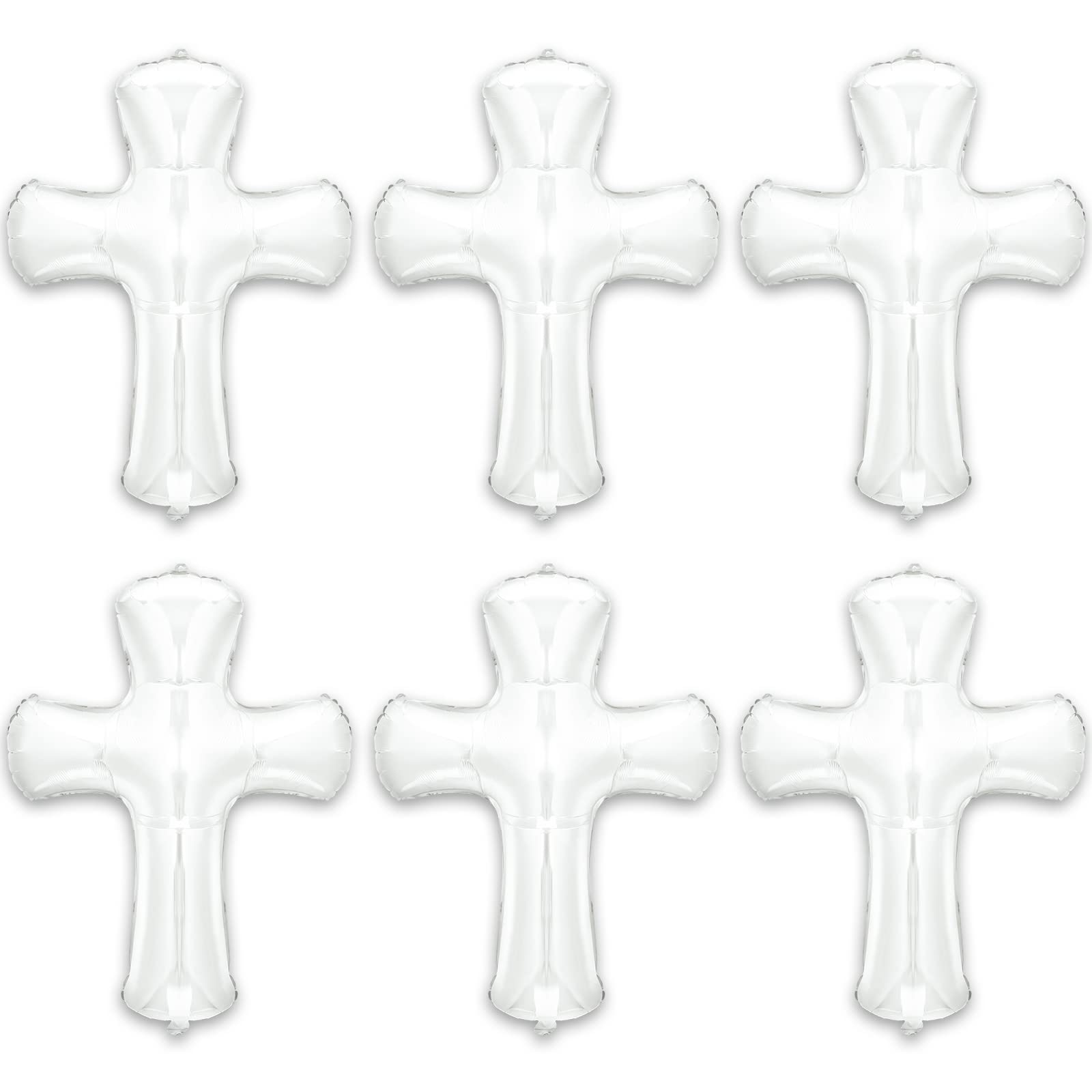 6 Pcs 34 Inch Cross Shape Balloon Jumbo Baptism Balloons Christmas Large Memorial Balloons Communion Christening Religious Foil Balloon Foil Party Balloon for Xmas Home Outdoor Decorations (White)