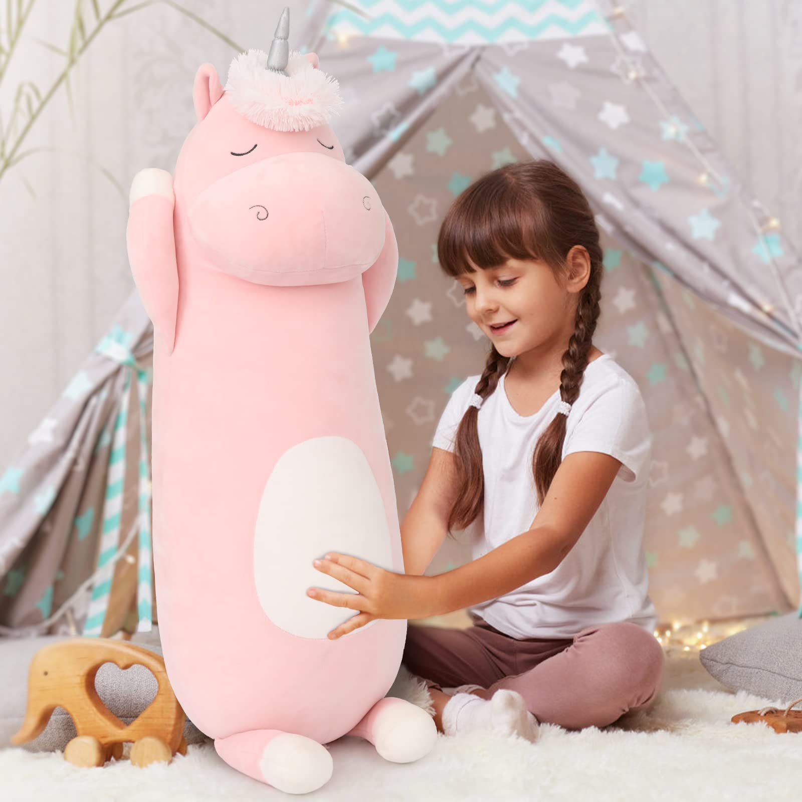 MorisMos 36.2" Unicorn Body Pillow Large Hugging Pillow Unicorn Stuffed Animal,Soft Plush Toy for Kids Girl, Animal Body Pillow for Christmas Birthday Valentine's Day, Pink