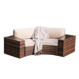 sunsitt outdoor patio furniture 4-piece half-moon curved sofa set pe rattan wicker sectional set with 2 side tables