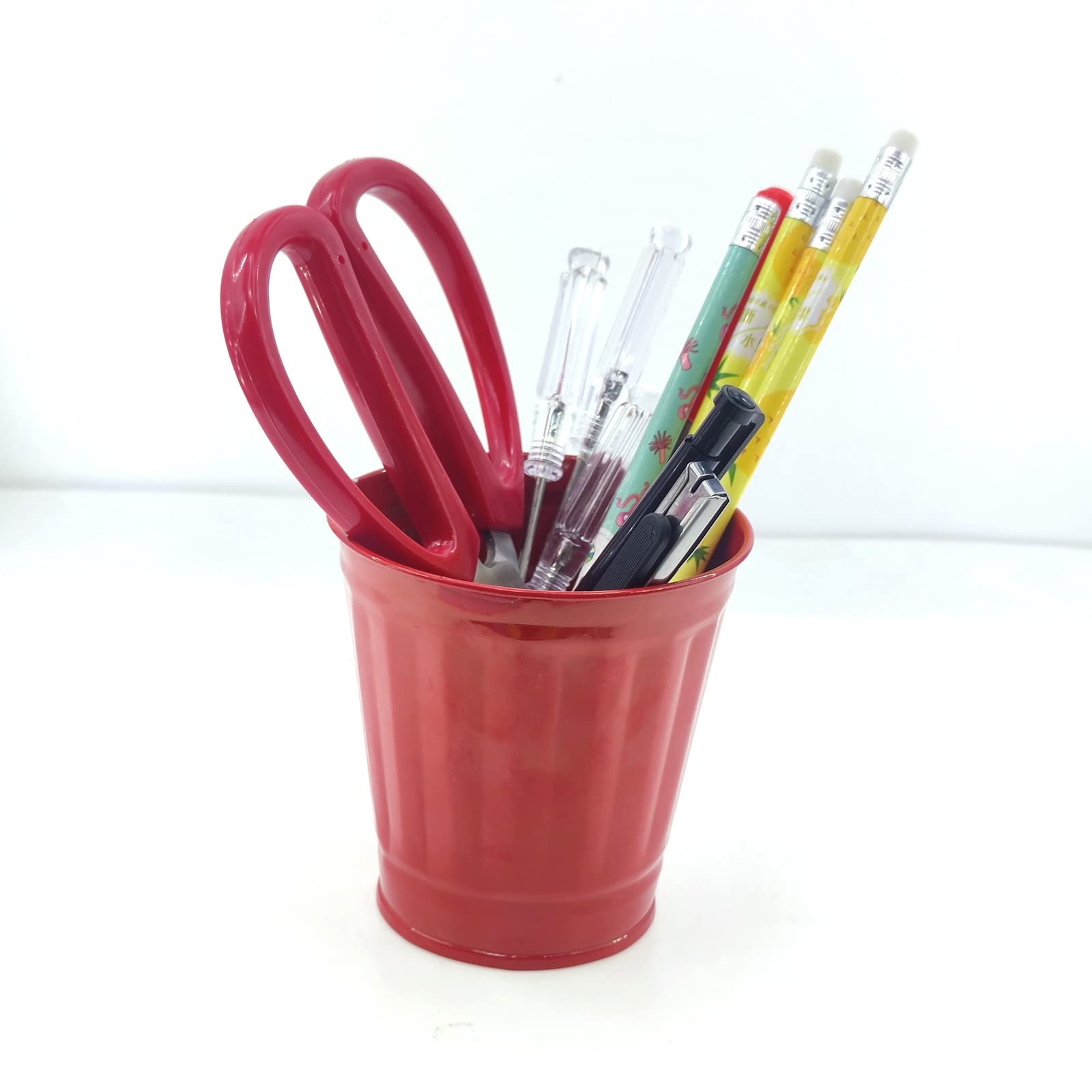 AITING Mini Trash can & Iron Garbage can Pencil Cup Holder 2pcs (Red)