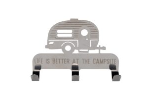 camco life is better at the campsite stick-on 3-hook key/leash hanger | ideal for small spaces | made of durable stainless steel | (53368)