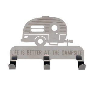 Camco Life is Better at The Campsite Stick-On 3-Hook Key/Leash Hanger | Ideal for Small Spaces | Made of Durable Stainless Steel | (53368)