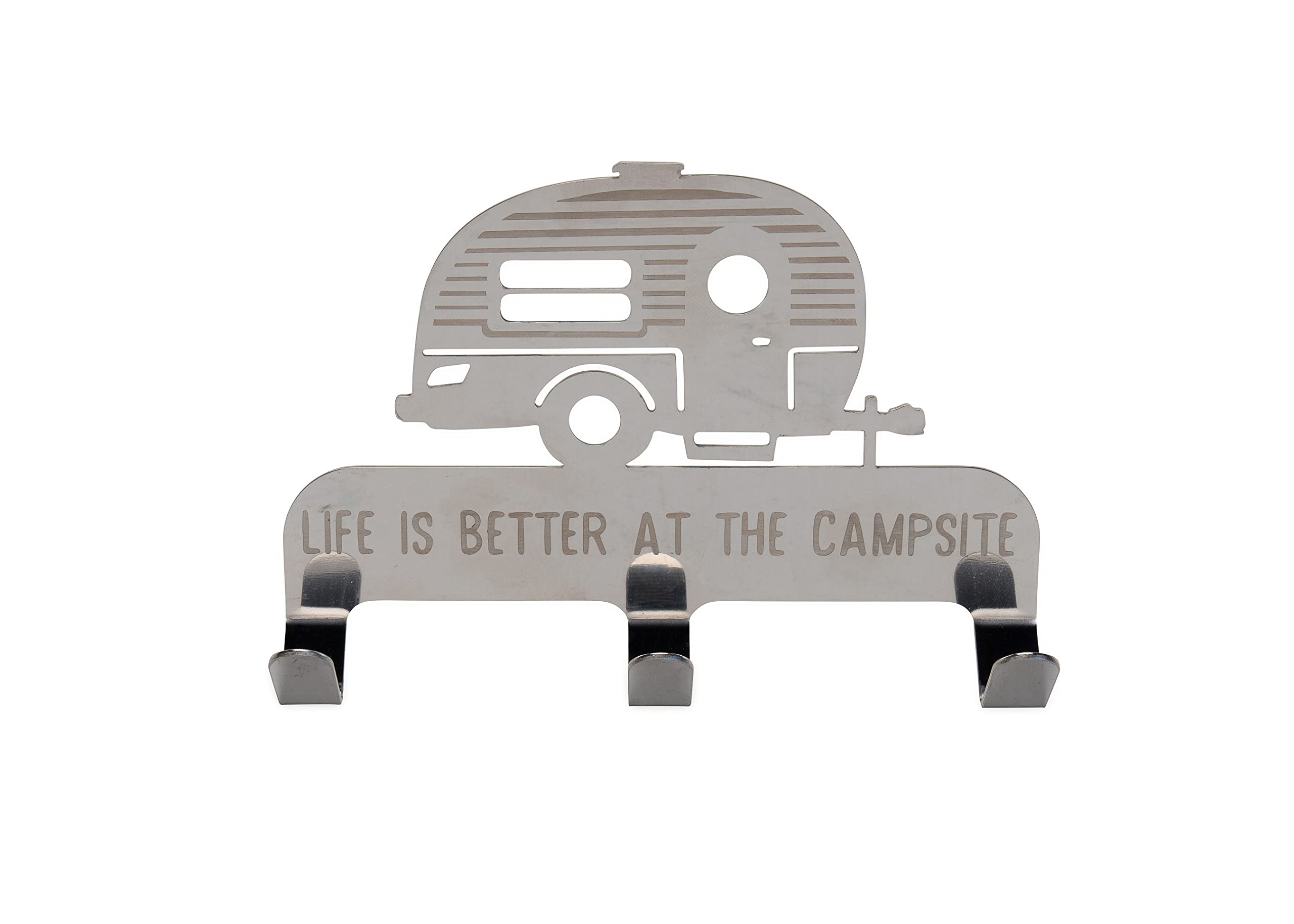 Camco Life is Better at The Campsite Stick-On 3-Hook Key/Leash Hanger | Ideal for Small Spaces | Made of Durable Stainless Steel | (53368)