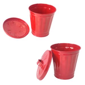 aiting mini trash can & iron garbage can pencil cup holder 2pcs (red)