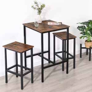 RokiaTek Bar Table Pub Dining Height Table Small Kitchen Table 23.6”L x 23.6”W x 36.4”H Industrial for Living Room Study, Steel Frame and MDF Table Top, Rustic Brown and Black