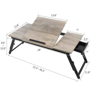 JMLHMXC Bamboo Laptop Desk Bed Tray Table Adjustable Table for Computer Tilting Top Foldable Leg with Drawer