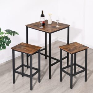 RokiaTek Bar Table Pub Dining Height Table Small Kitchen Table 23.6”L x 23.6”W x 36.4”H Industrial for Living Room Study, Steel Frame and MDF Table Top, Rustic Brown and Black