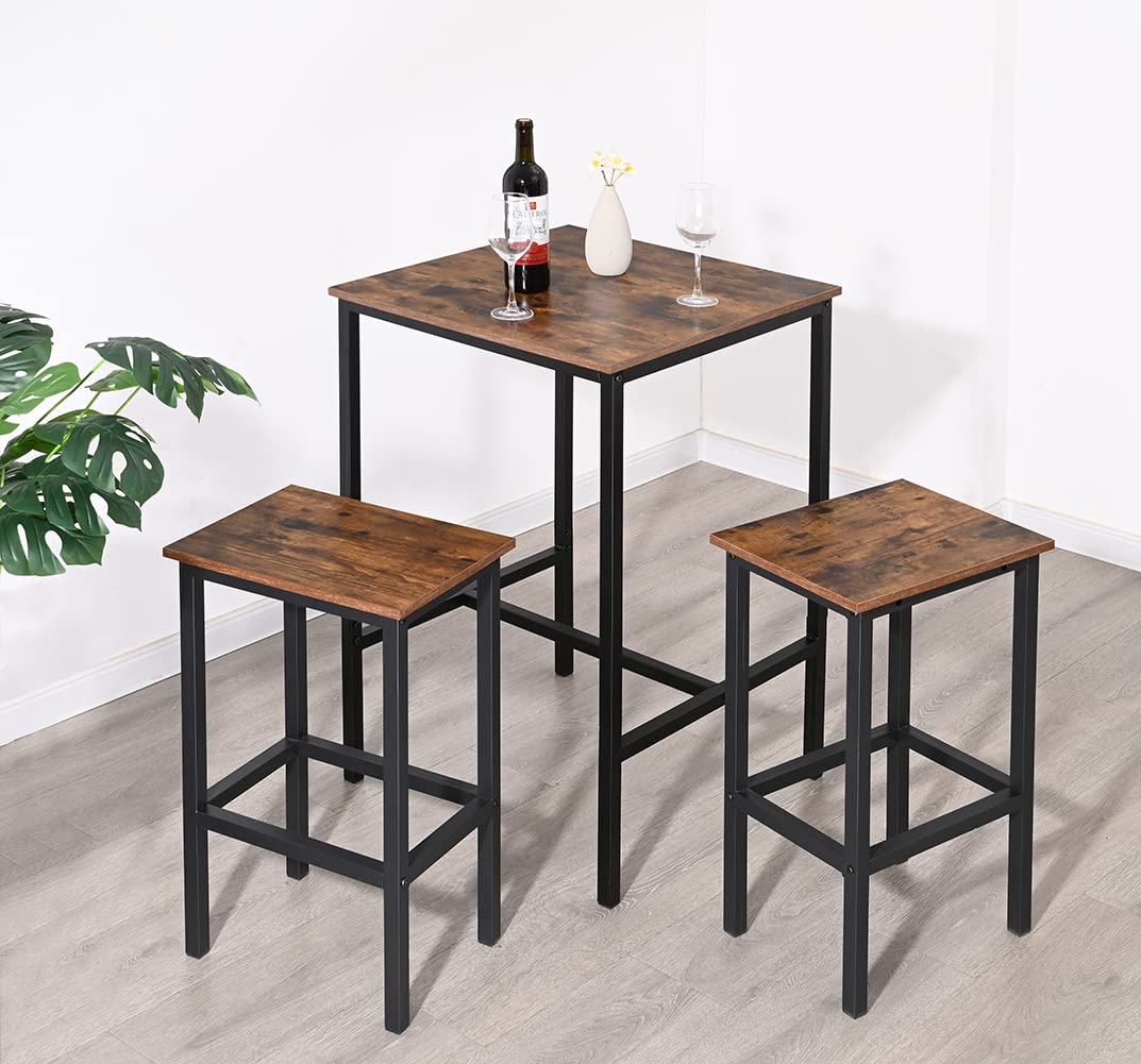 RokiaTek Bar Table Pub Dining Height Table Small Kitchen Table 23.6”L x 23.6”W x 36.4”H Industrial for Living Room Study, Steel Frame and MDF Table Top, Rustic Brown and Black