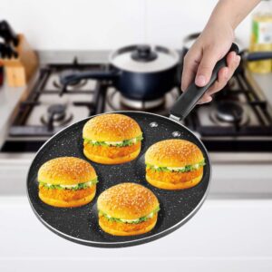 Joyzan 4 Cup Egg Frying Pan, Aluminum Non Stick Pancake Fried Pan Multi Skillet Omelet Nonstick Circle Breakfast Swedish Crepe Burgers Bacon Beige Vegetable Patties Gas Stove Cooker Induction Camping