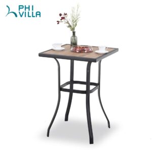 PHI VILLA Outdoor Bar Set for 6, Patio Bar Table and Chairs Furniture with Outdoor Swivel Bar Stools Table Set, Bar Height Patio Dining Set for Yard and Garden