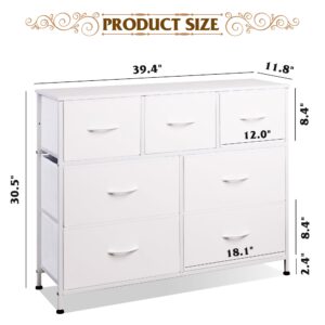 WLIVE Dresser with 7 Drawers, Dressers for Bedroom, Fabric Storage Tower, Hallway, Entryway, Closets, Sturdy Steel Frame, Wood Top, Easy Pull Handle, White