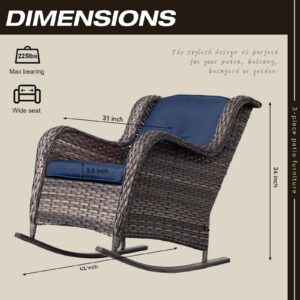 Joyside Outdoor Wicker Rocking Chair All-Weather Patio Yard Furniture Club Rocker Chair with Cushion, Blue