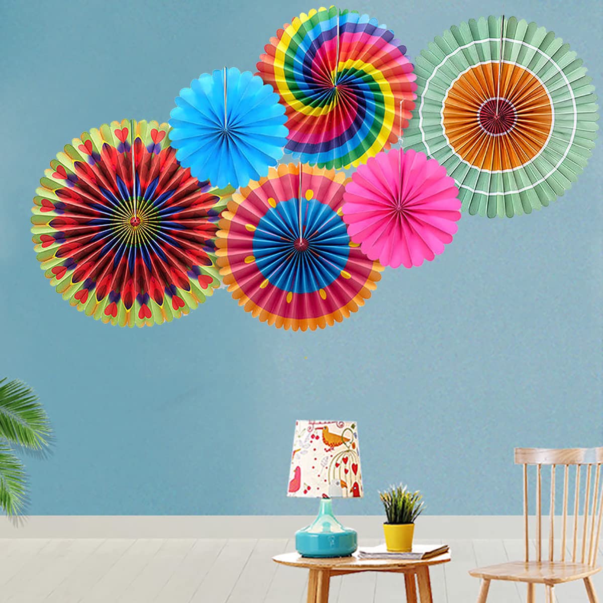 LayYun Party Hanging Paper Fans Set of 6, Round Pattern Paper Garlands Decoration for Birthday Bridal Wedding Baby Shower Graduation Events Accessories, Phoenix Tail