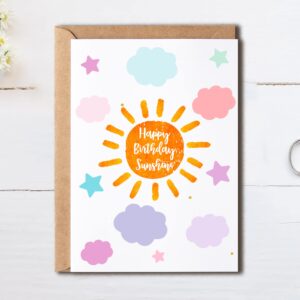 Happy Birthday Sunshine Letterpress Card - Sunny Greeting Card - Funny Card - Cute Sun Card - Funny Sun Card - Meaningful Gift Card