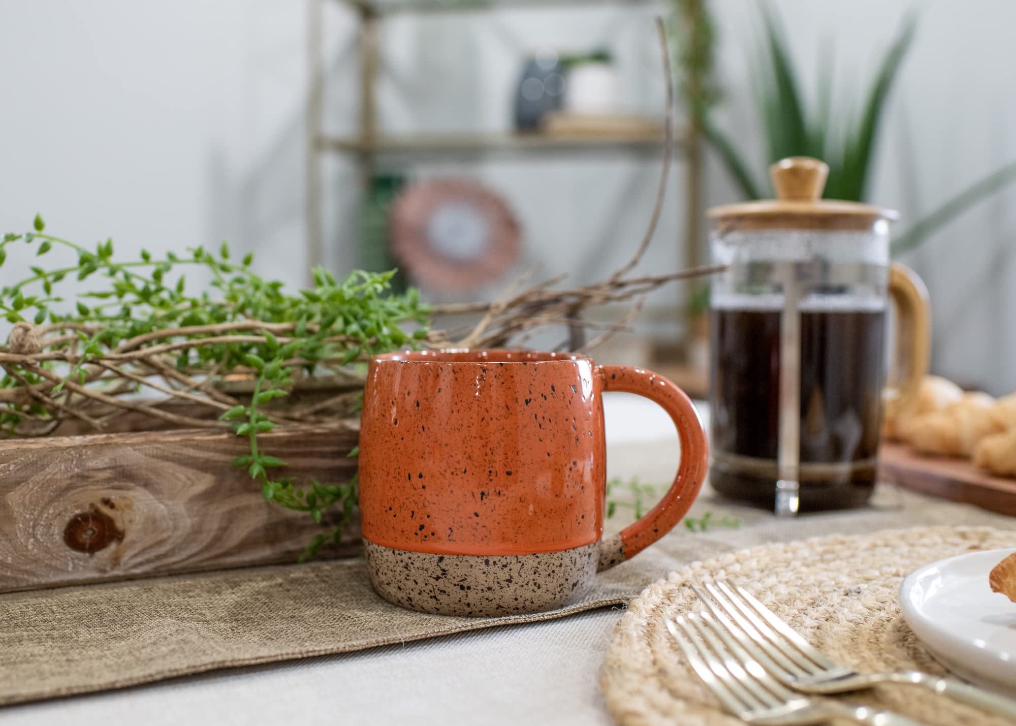 Elanze Designs Speckled Raw Bottom 17 ounce Ceramic Mug, Burnt Orange