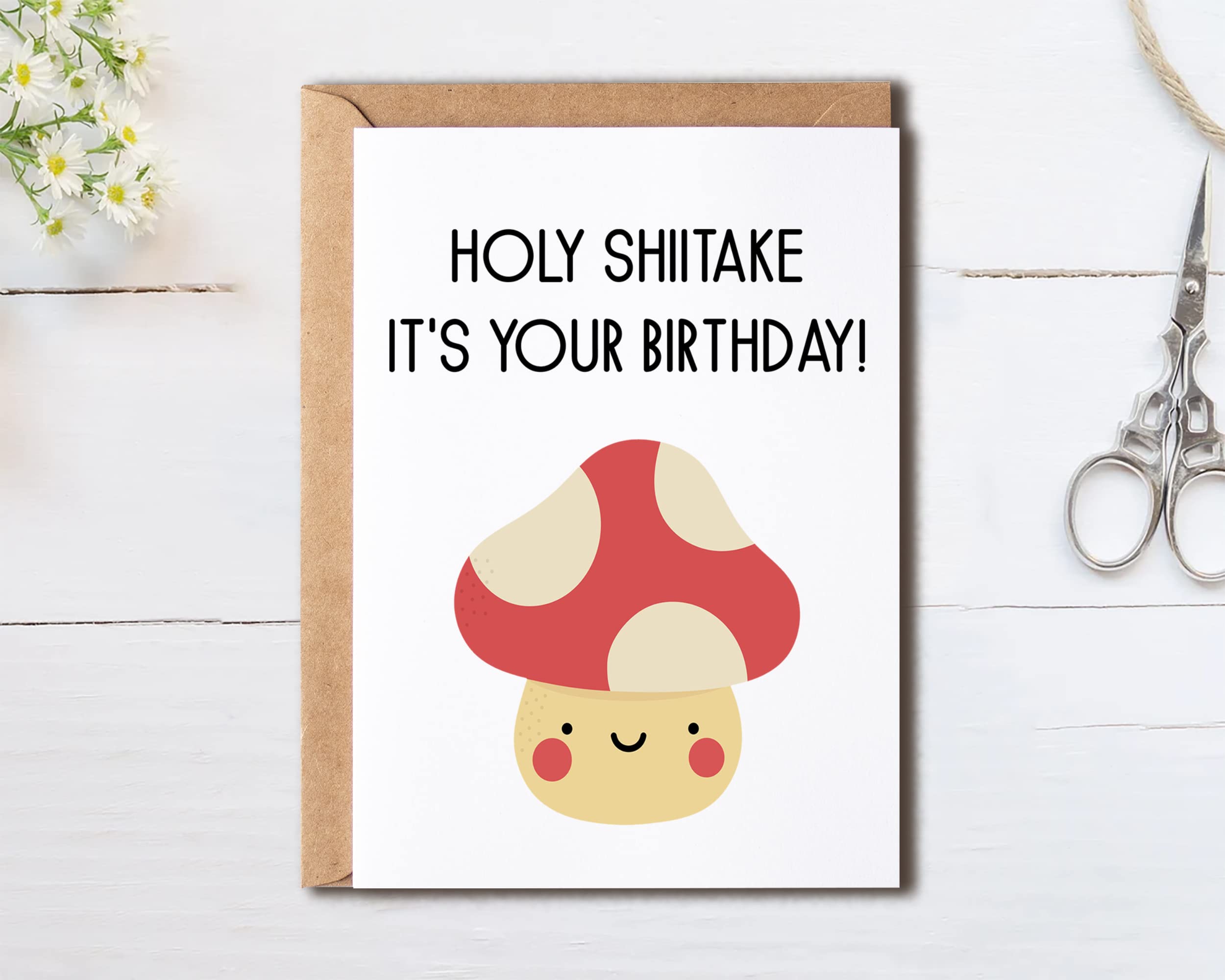 OystersPearl Holy Shiitake It's Your Birthday Card - Birthday Card - Mushroom Pun Card - Funny Birthday Card - Holy Shiitake It's Your Birthday Card