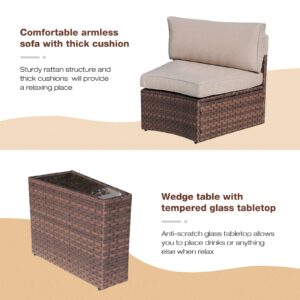 SUNSITT Outdoor Patio Furniture 4-Piece Half-Moon Curved Sofa Set PE Rattan Wicker sectional Set with 2 Side Tables