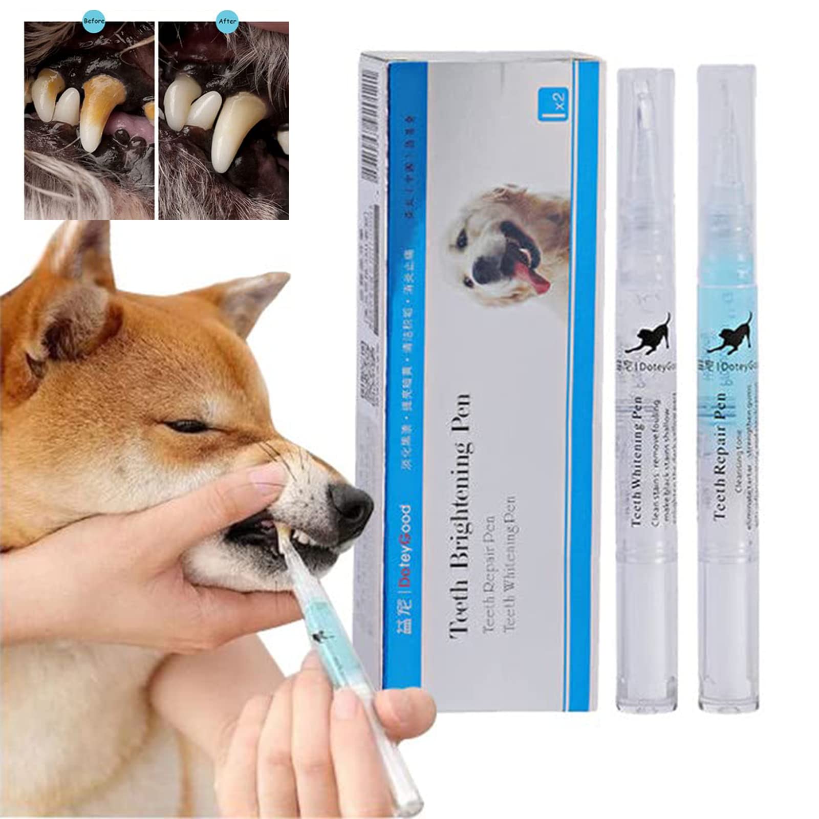 Emcgicc Natural Plant Substance - Pet Teeth Repairing Kit, Pet Dog/Cat Teeth Cleaning Pen for Dental Care, Dog Cat Tooth Scaler Pet Teeth Whitening Pen Tool, Pet Dog/Cat Beauty Toothbrush (1set)