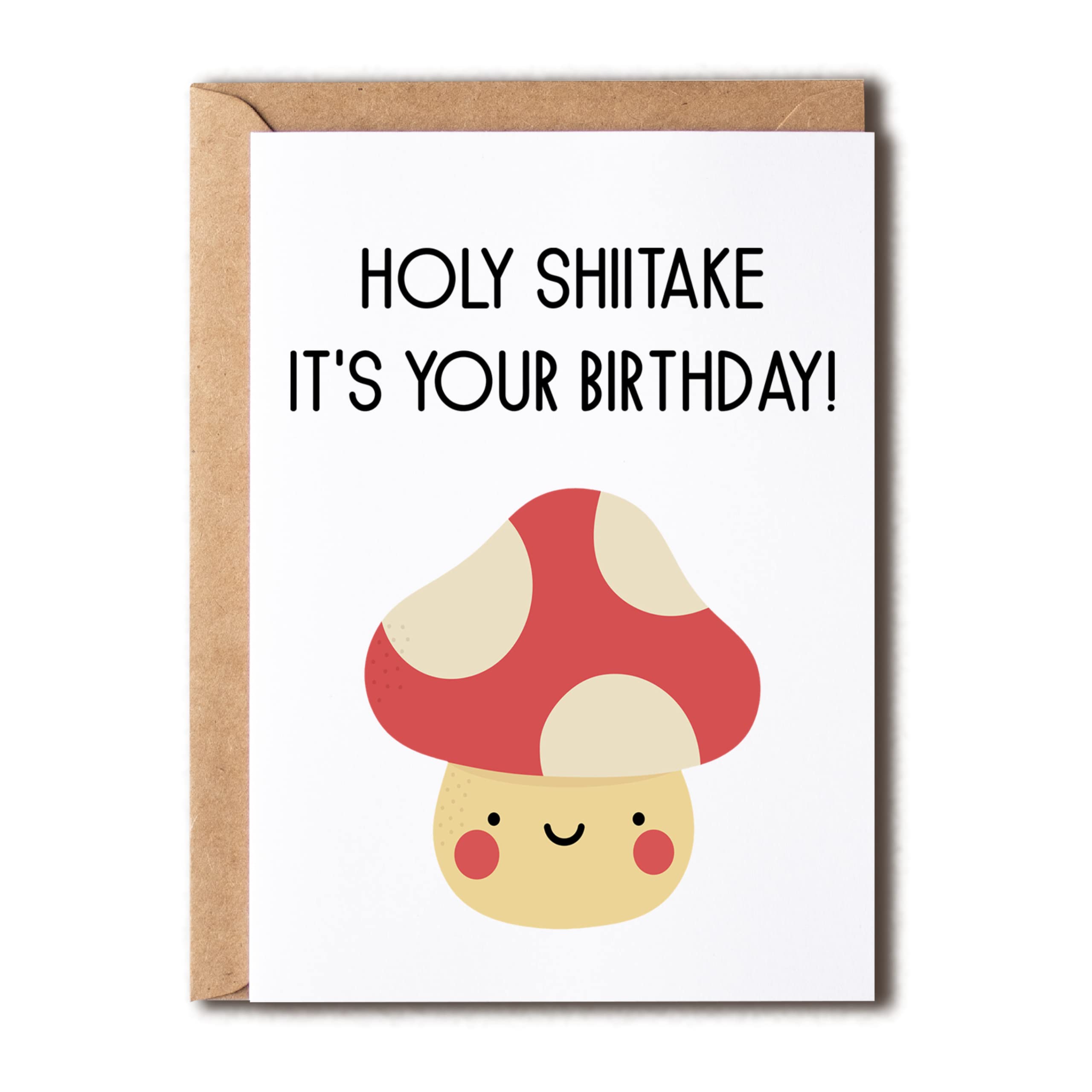 OystersPearl Holy Shiitake It's Your Birthday Card - Birthday Card - Mushroom Pun Card - Funny Birthday Card - Holy Shiitake It's Your Birthday Card